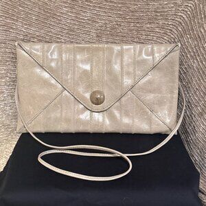 Franchi Collection Gray leather envelope clutch w/removable strap